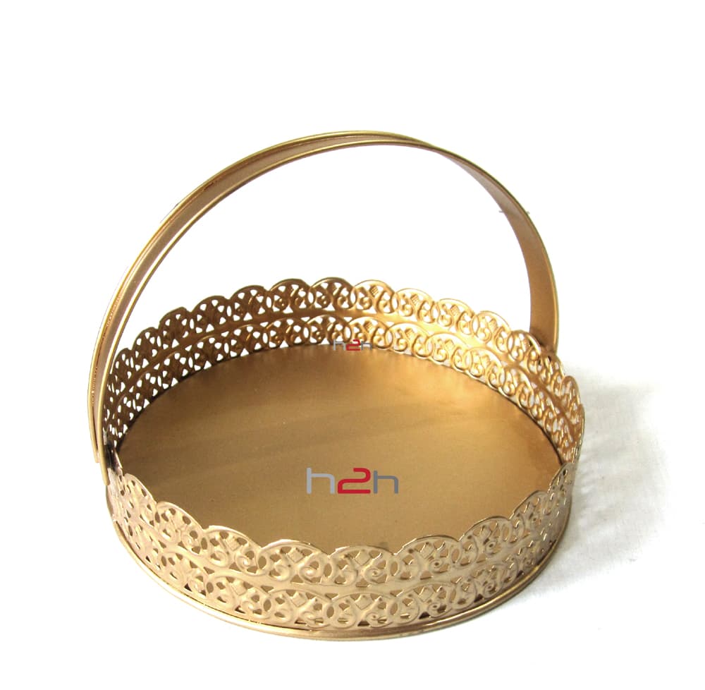 Metal Sheet Round Hamper Basket (Embossed Border - Laced Cut) 9.5 inches - Image 3