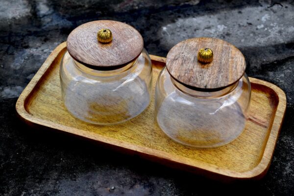 Wooden Tray Set, Gift Set, Air tight glass Jar, Chocolate Packing, Dry Fruit Packing, Gift Box house2home h2h