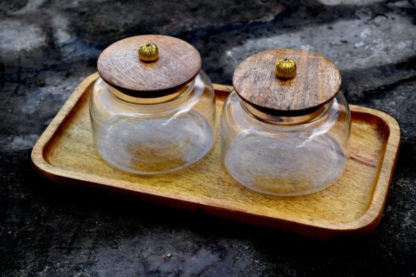 Wooden Tray Set, Gift Set, Air tight glass Jar, Chocolate Packing, Dry Fruit Packing, Gift Box house2home h2h