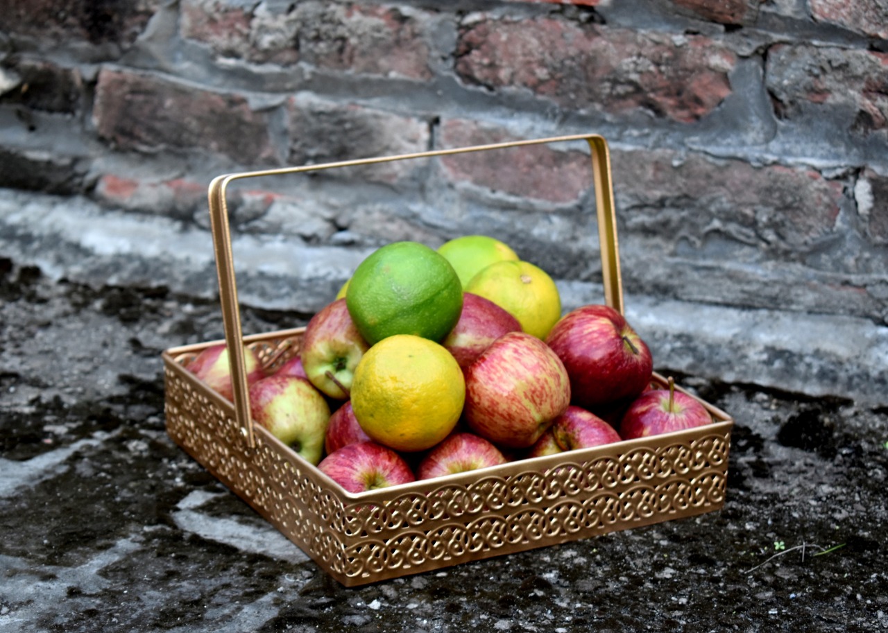 Round Metal Hamper Basket Golden and White House2Home Gift Basket