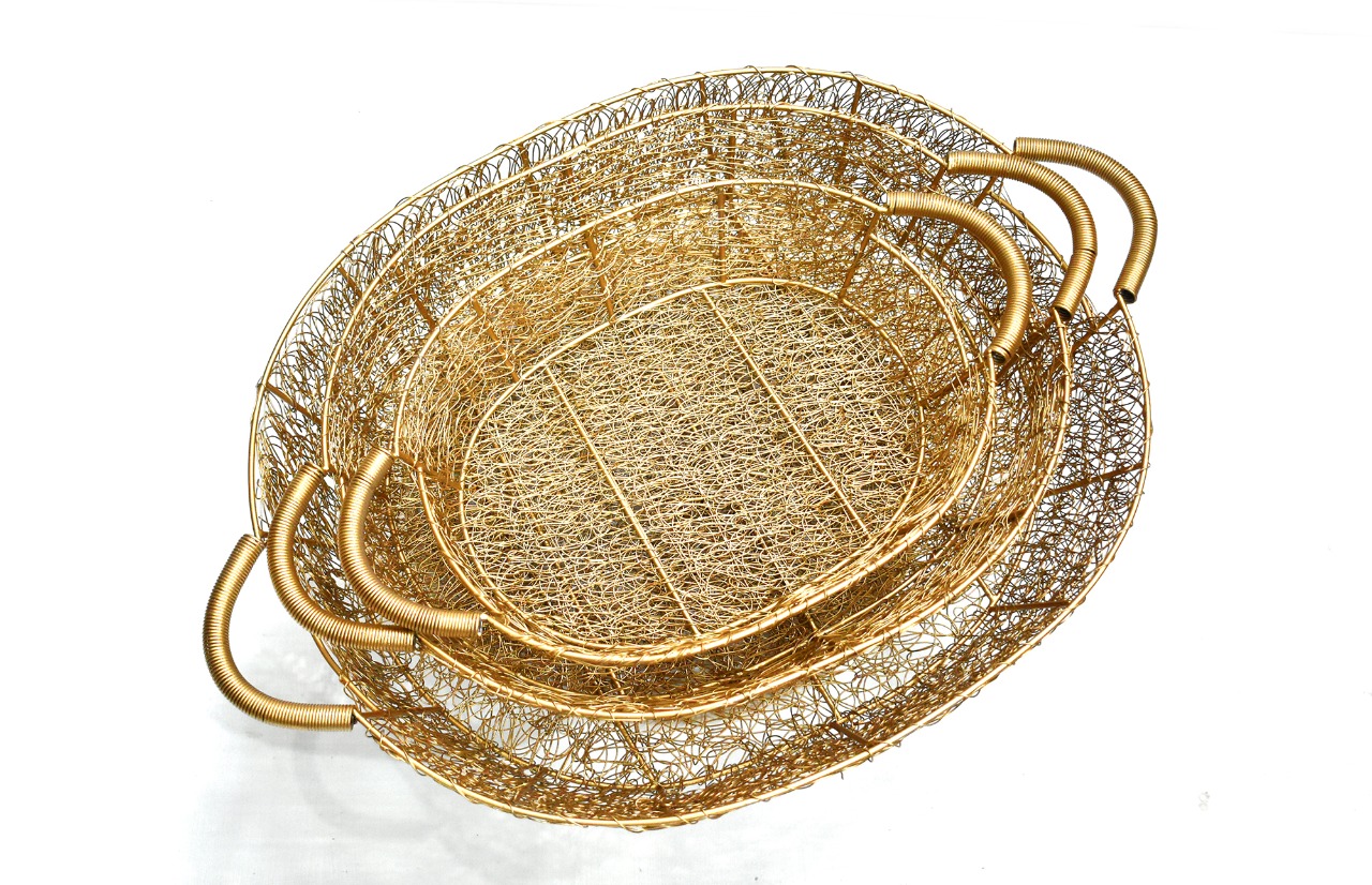 Metal Wire Hamper Basket Gift Packing Wire Mesh Gold Basket Set House 2 home