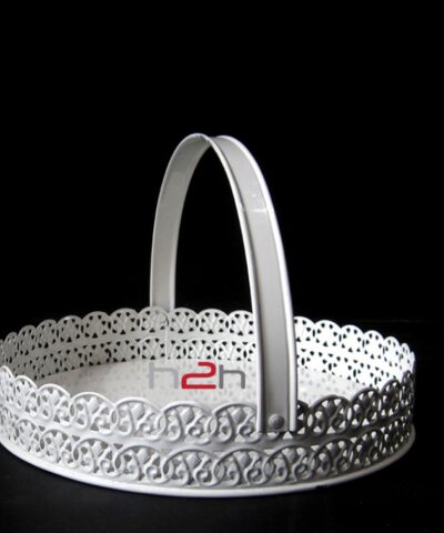 Round Metal Hamper Basket Golden and White House2Home Gift Basket