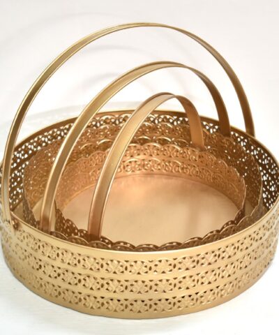 Round Metal Hamper Basket Golden and White House2Home Gift Basket
