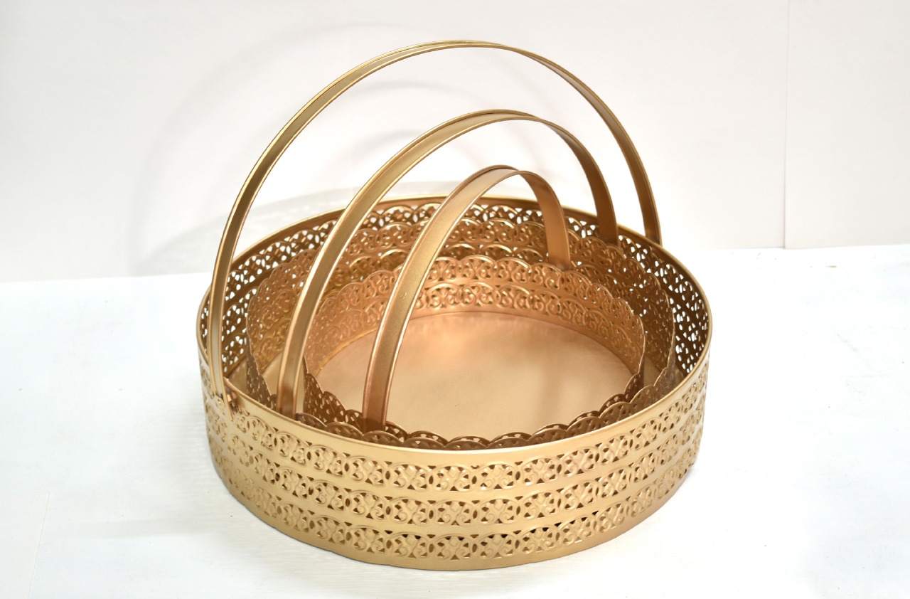 Round Metal Hamper Basket Golden and White House2Home Gift Basket