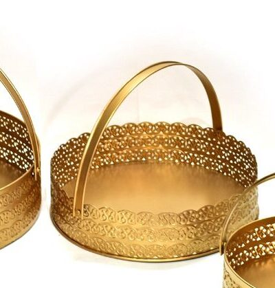 Round Metal Hamper Basket Golden and White House2Home Gift Basket