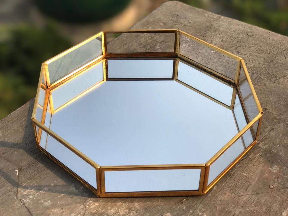 Brass Terrarium Glass Mirror Tray Gift Chocolate Tray House2home h2h