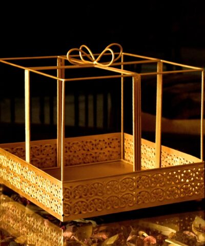 Golden hamper Pack Gift Box house2home, Bow Gift Hamper Pack, Bow Hamper, Gift Pack, Return Gift, House2home, h2h, Golden Hamper, Wire hamper, Rectangle Hamper, Dry Fruit Packing