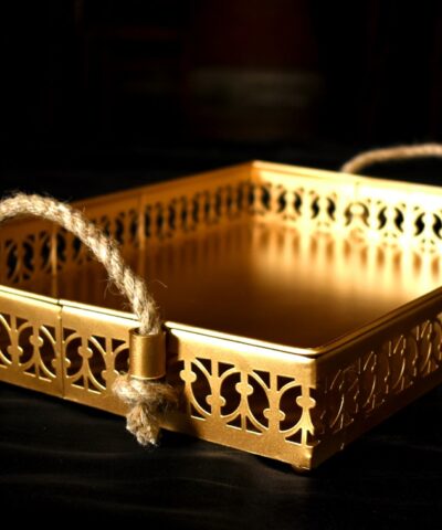 Metal hamper Basket, Gold Tray, Gift Tray, Gift Basket, Hamper Pack, Tray, Diwali Gift, Serving Tray, Metal, Jute, House2home, h2h