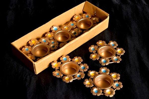 Lantern, Candle Holder, Multi Colored T-light, Candle Holder, T-light Holder, Flower Candle Holder, House2home, h2h, Gold t-light holder, Diwali Gift, Christmas Decoration, House Warming, Gift, Home Décor, Decorative, Diwali, Corporate Gift, Diya