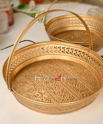 Round Basket, Hamper Basket, Golden, House2Home, Gift Basket, Wedding Gift, h2h, Fruit Platter, Golden, Gold, Chocolate Tray, Dry Fruit Tray, House2home, h2h, elegant platter, Wedding Gift, Return Gift, Decorative, House warming, Hamper Basket, gift pack, holiday basket, Folding, Dry Fruit Box, platter, fruit stand, truso packing, decorative packing, net mesh hamper basket, basket hamper, gift basket, seasonal gifting, diwali gift, Stack able, Sheet, Sheet Metal