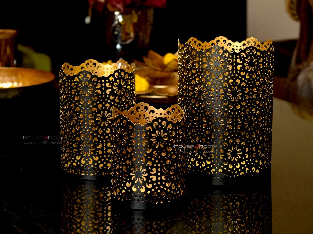 Shadow Candle Holder, Tlight Holder Set, Candle Holder Set, House2home, h2h, Modern Candle Holder, Modern Lantern, Shadow diya, Table Decor, Abstract, Tree Shadow Diya, Diwali Décor, Gift, Return Gift