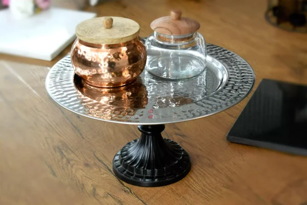 Steel Cake Stand with raised Bottom 13x6 inch Black Chrome - Image 3